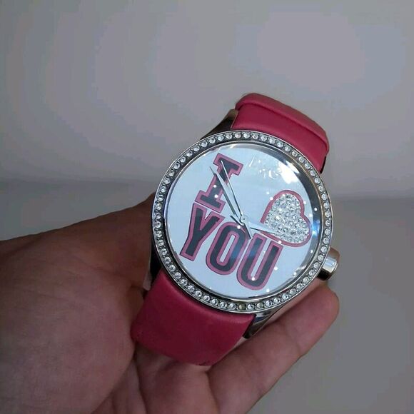 Dolce&Gabbana‎ I❤u Peek-a-boo Silver Tone Pink Leather Crystal Womens Watch - F6 - Picture 1 of 8